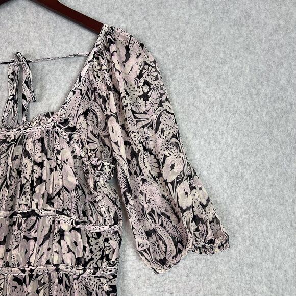 Anthropologie Floral Square Neck Smocked Short Sleeve Midi Dress Size Small - Picture 5 of 12